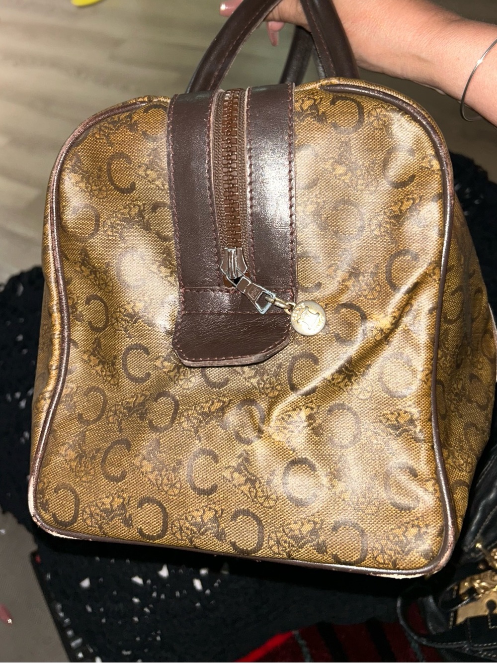 Celine Brown Monogram Canvas Top-Handle Satchel - Picture 7 of 11